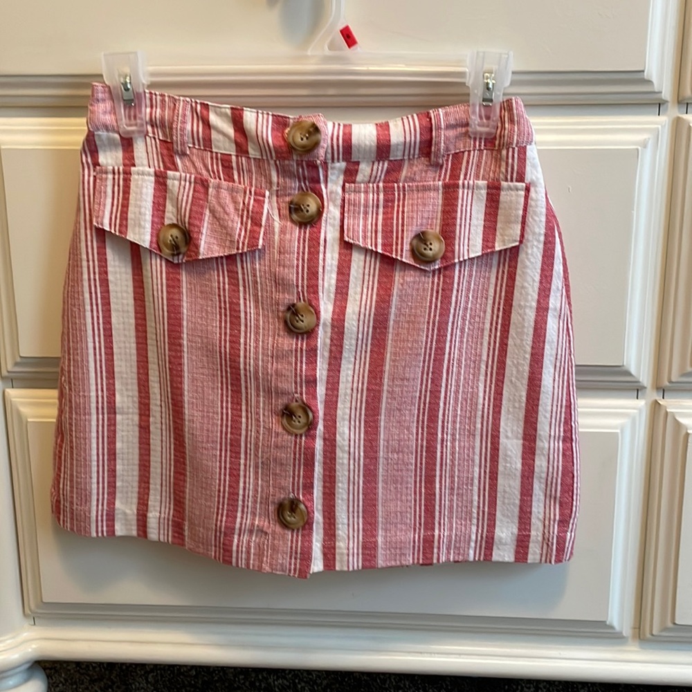 Woman’s Pinkish Red Striped Denim Skirt